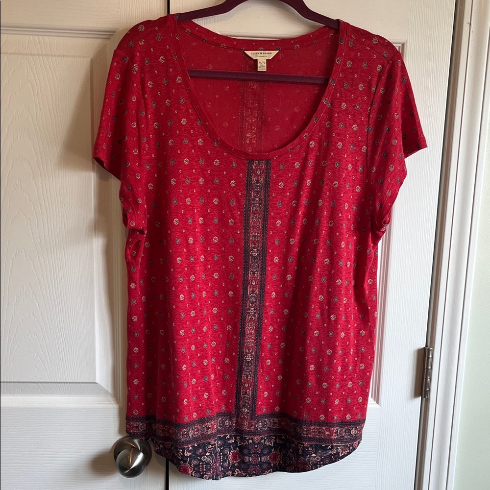 Lucky Brand Red Relaxed Flutter Sleeve Tee